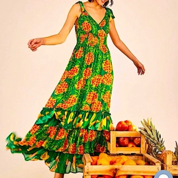 FARM Rio | Dresses | Farm Rio Pineapple Galore Smocked Dress Size Xs |  Poshmark